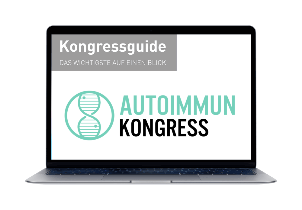 Das Autoimmunkongress Wissenspaket – Videokurs zu Autoimmunthemen 5 Laptop-Mockup mit Kongressguide und Autoimmunkongress Logo