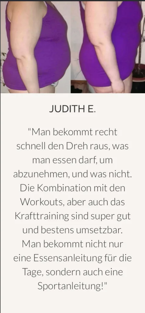 Vorher-Nachher Vergleich Judith E., Gewichtsverlust und Figurveränderung