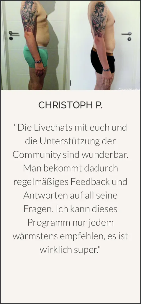 Vorher-Nachher Vergleich Christoph P., männlicher Körperbau Seitenansicht