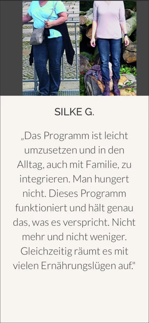 Vorher-Nachher Vergleich Silke G., Gewichtsverlust Ganzkörperansicht