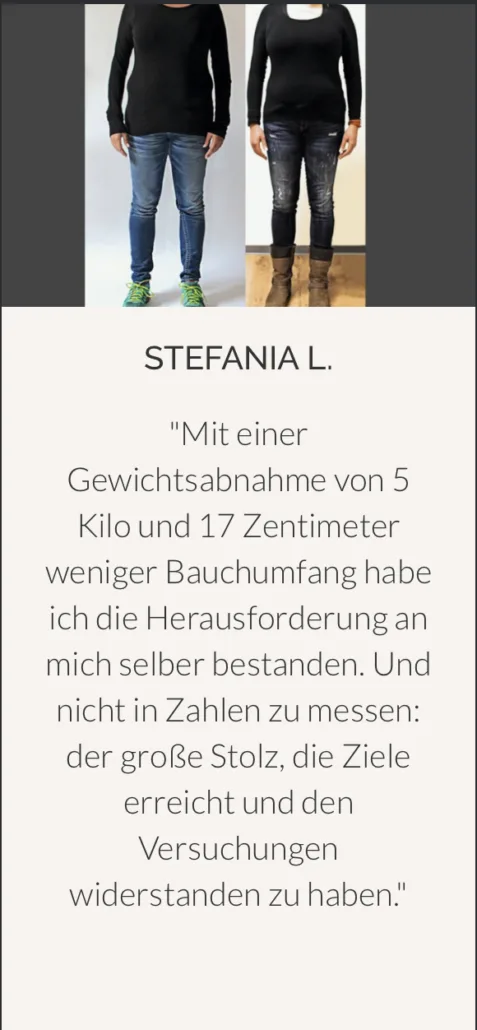 Vorher-Nachher Vergleich Stefania L., Körpertransformation Frontansicht