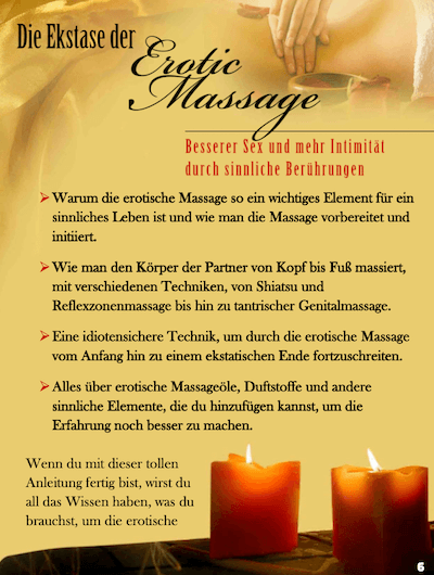 Seite mit Text über erotische Massage und brennenden Kerzen