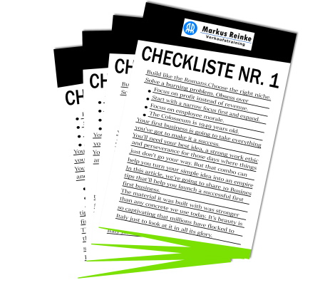Checkliste Nummer 1 für Verkaufsabschluss mit Text und grünen Gestaltungselementen