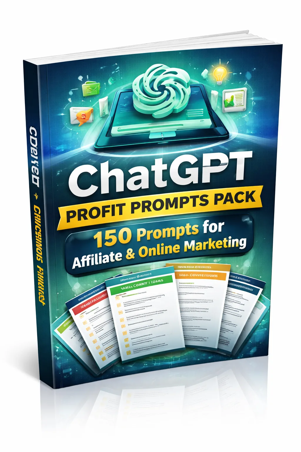 Das Emergency Income System – E-Book zum Nebeneinkommen von Heiko Boos 6 ChatGPT Profit Prompts Pack E-Book Cover mit KI-Gehirn-Symbol und Tablet