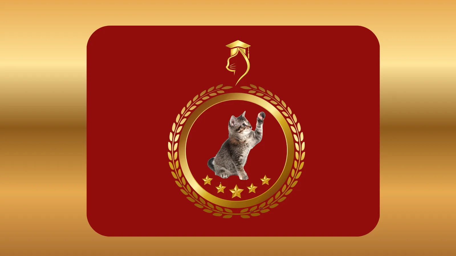 Rotes Siegel mit goldenem Rahmen, Katze und Sternen, Partnerprogramm