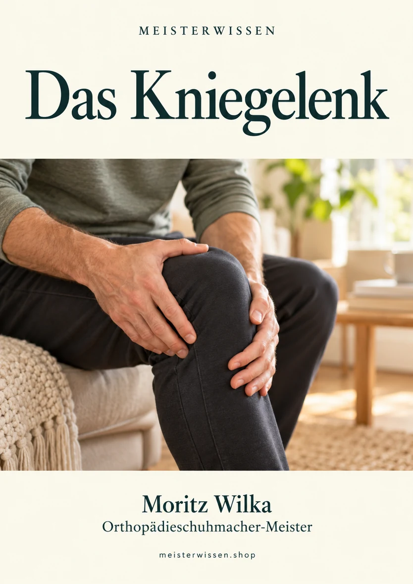 Cover des PDF-Ratgebers Das Kniegelenk von Moritz Wilka, zeigt einen Mann der sich das Knie hält