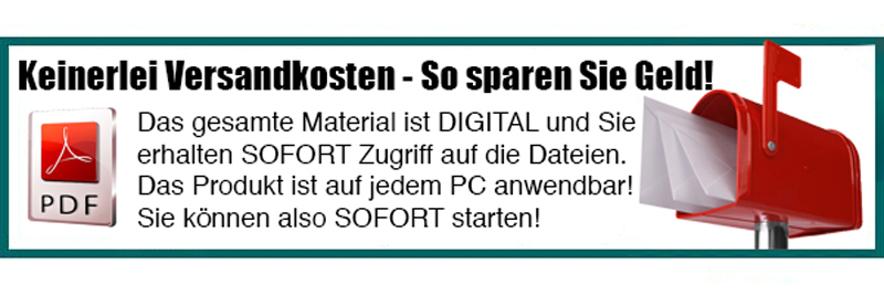 Banner Keinerlei Versandkosten mit PDF-Symbol und Mailbox-Grafik