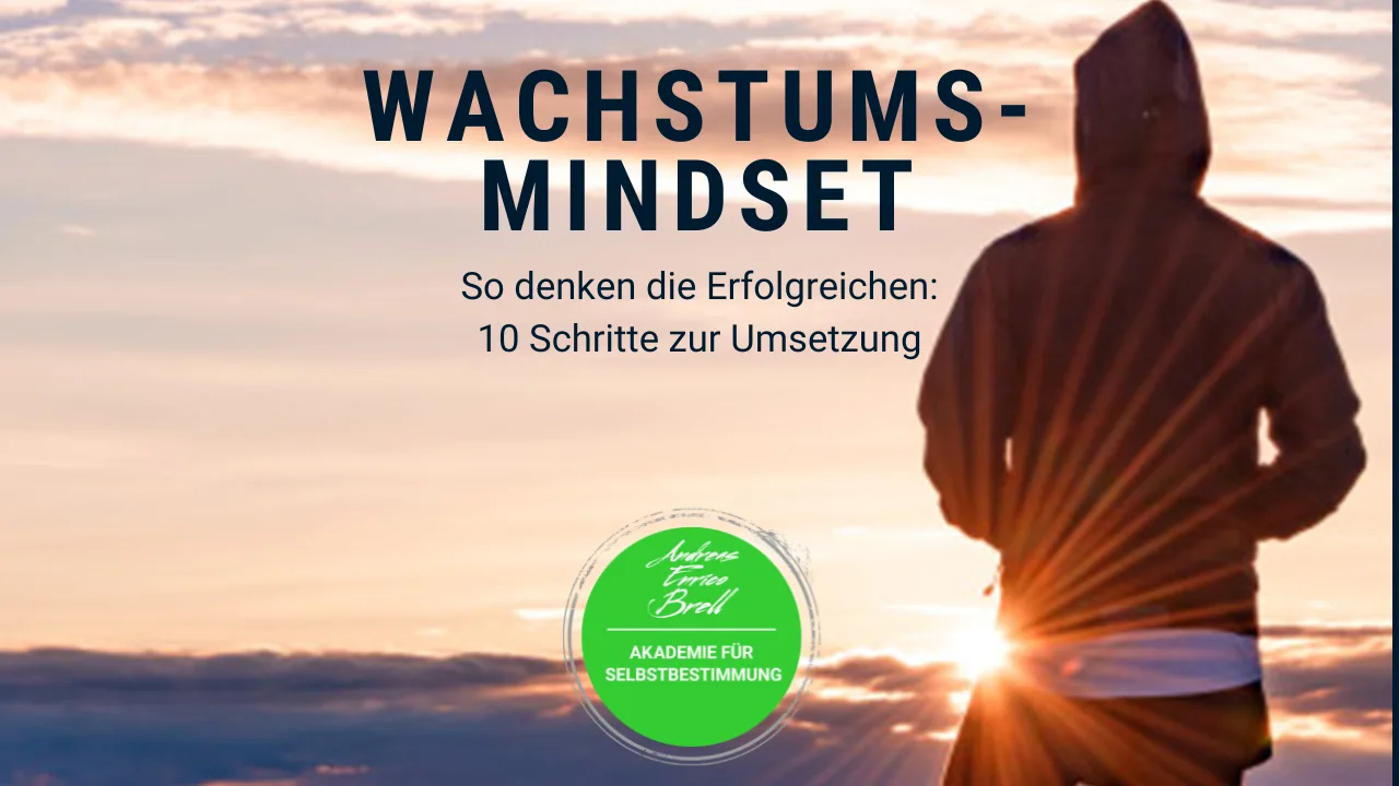 Hero-Image zum Wachstums-Mindset Kurs mit Person in Hoodie vor Sonnenaufgang und Kurslogo
