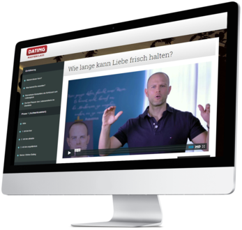 Mockup: Online-Kurs auf iMac Display mit Videoinhalt und Frage