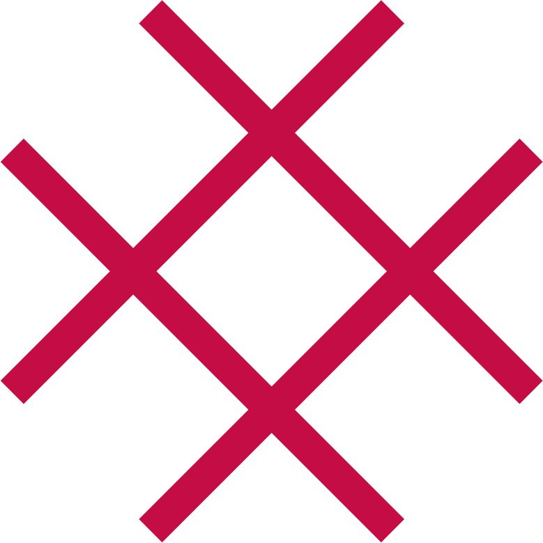 Geometrisches Muster mit drei rosaroten X-Symbolen in Gitteranordnung auf weißem Grund