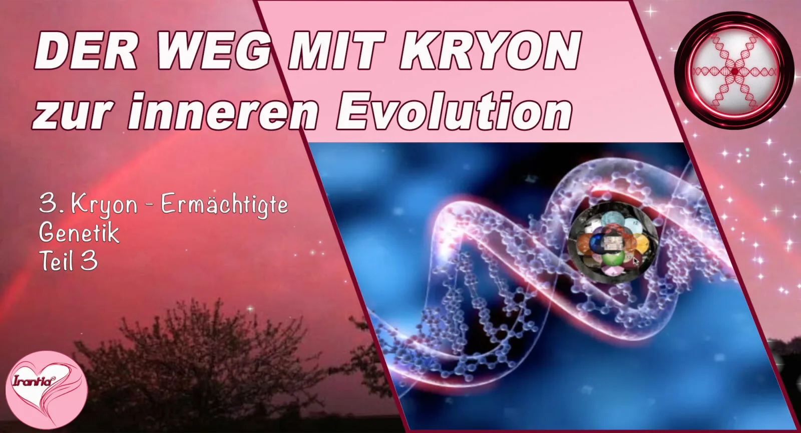 Dein Weg mit Kryon – Channeling-Videokurs von Mysterienschule Irantia 6 Thumbnail für Kryon Teil 3 mit leuchtender Zellstruktur und Energiemuster vor blauem Hintergrund