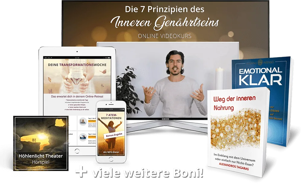 Hero-Banner mit Videostandbild: Mann erklärt vor unscharfem goldenem Hintergrund die 7 Prinzipien des Inneren Genährtseins