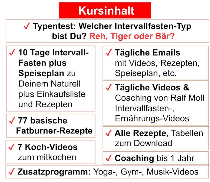Kursinhalt des 10-Tage-Intervallfasten-Kurses mit Lektionen und Modulen
