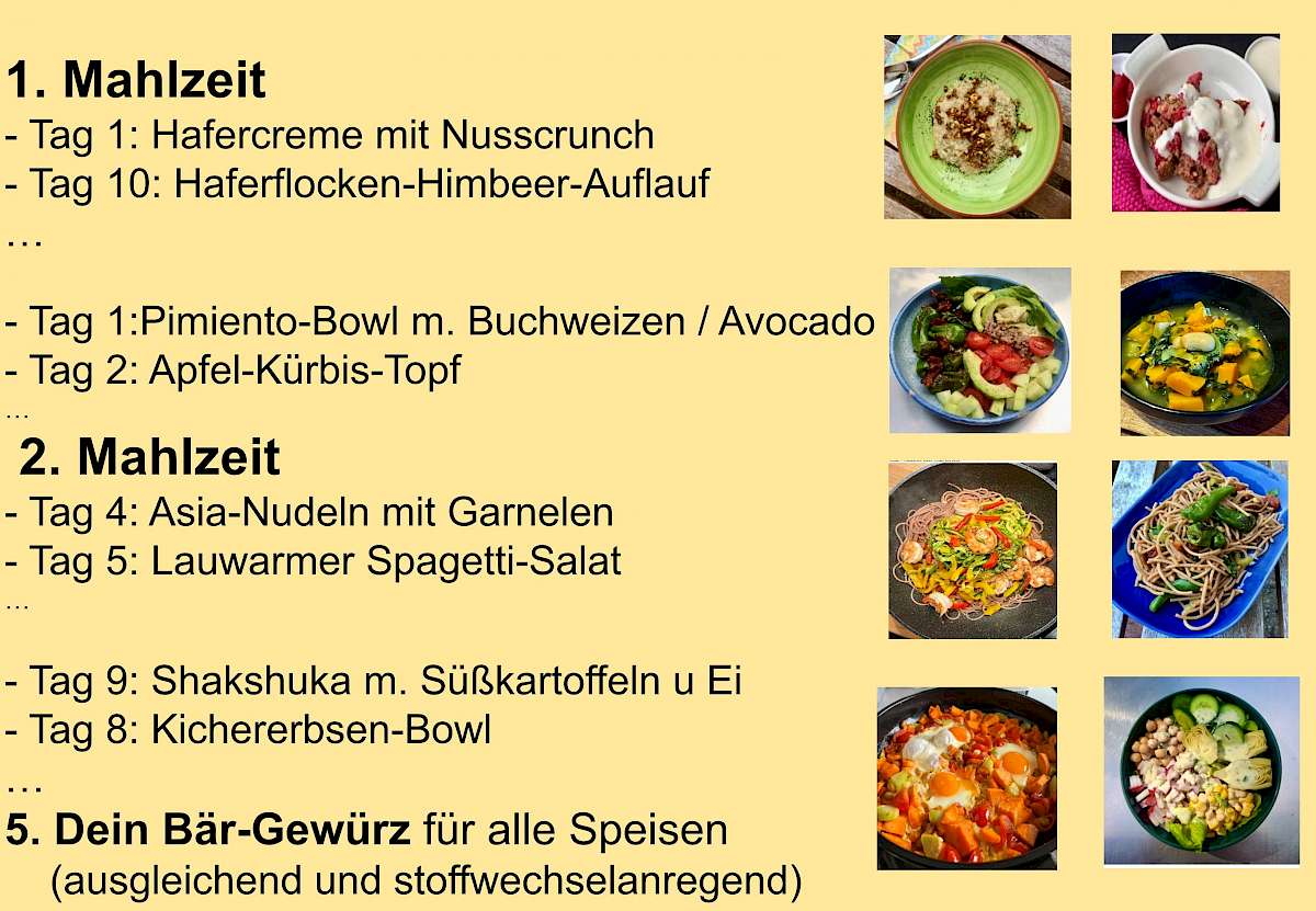 Speiseplan Bär-Typ für den 10-Tage-Intervallfasten-Kurs