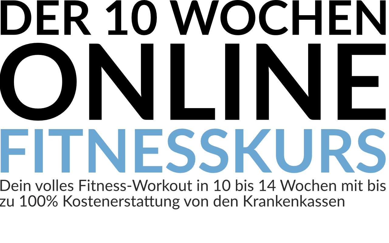 Der 10 Wochen Online-Fitnesskurs – Mein Gesundheitsmanager 3 Typografie-Banner mit Kurs-Headline und Krankenkassen-Erstattungshinweis