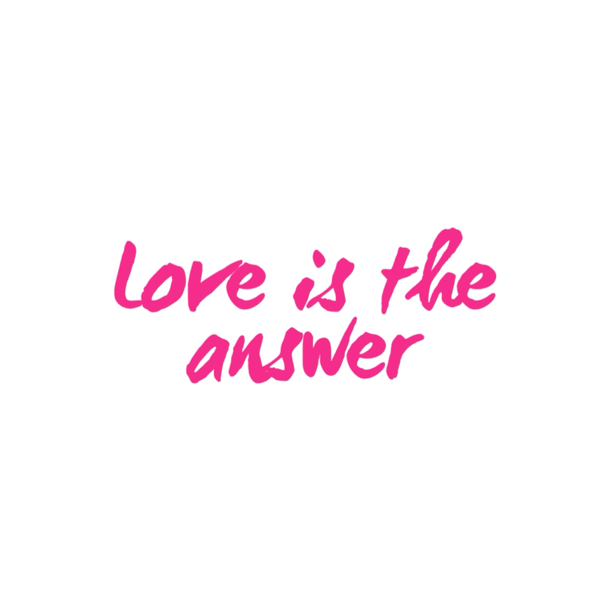 Der Chakra-Kurs – Audiokurs zur Chakrenarbeit von Andreas Ziörjen 5 Pinke handgeschriebene Schrift auf weißem Hintergrund, Text Love is the answer