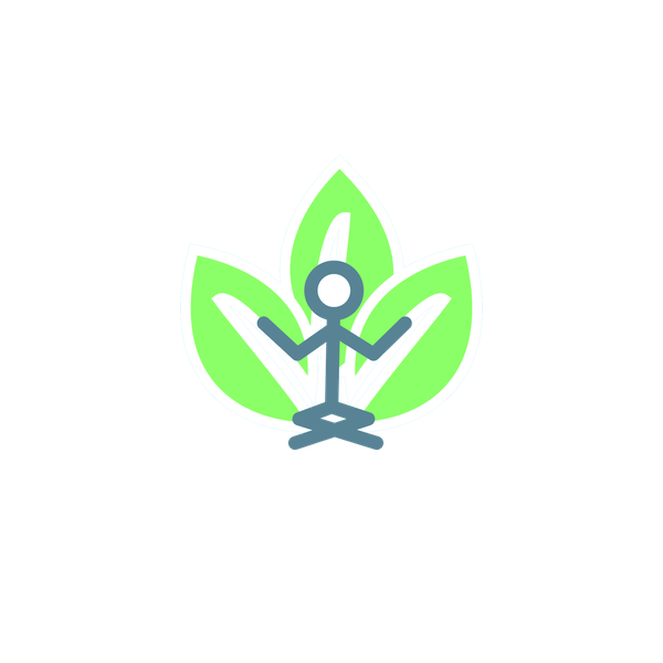 Der Chakra-Kurs – Audiokurs zur Chakrenarbeit von Andreas Ziörjen 2 Meditierender Mensch in Lotusposition mit grünen Blättern, minimalistisches Icon-Design