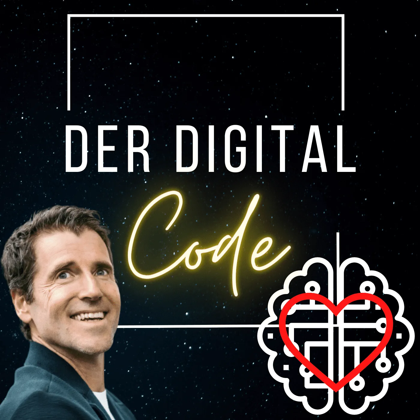 Kurs-Cover mit Titel 'Der Digital Code' in Neon-Gold-Schrift auf dunklem Hintergrund mit Autor-Portrait