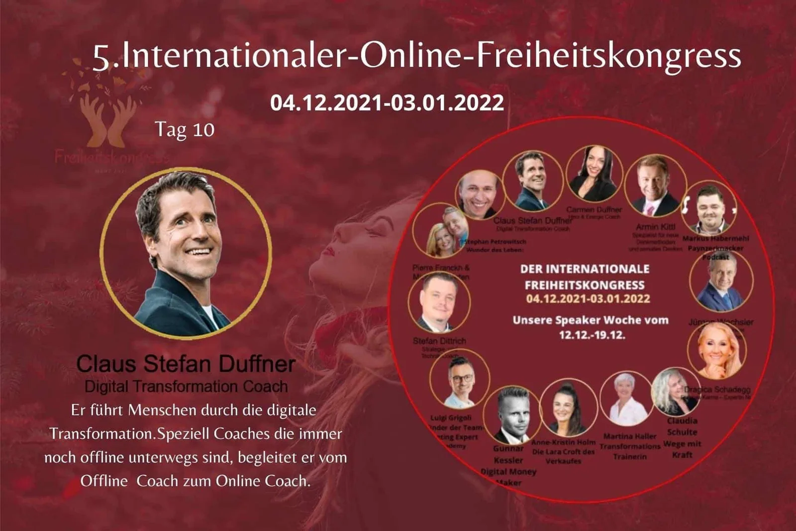 Event-Poster für 5. Internationaler Online-Freiheitskongress mit Autor-Portrait und Referenten-Übersicht