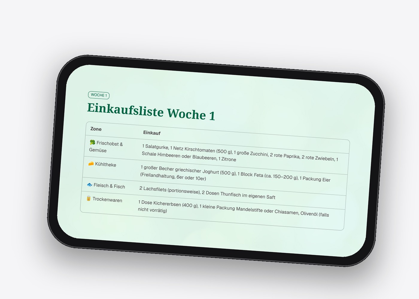 Smartphone mit Einkaufsliste aus dem Ernährungs-Blueprint E-Book
