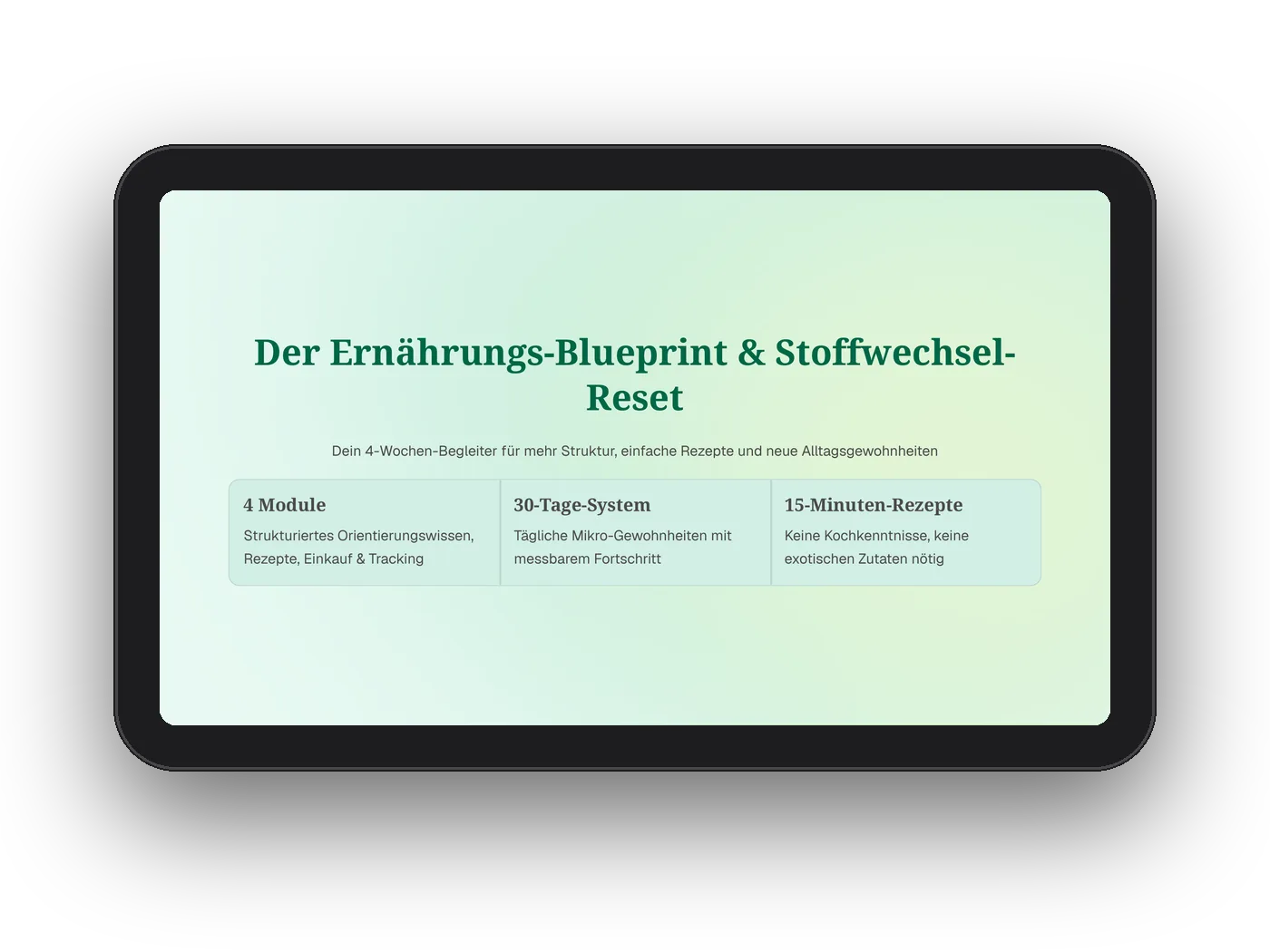 Tablet zeigt Der Ernährungs-Blueprint und Stoffwechsel-Reset E-Book