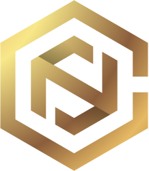 Goldenes geometrisches Logo mit ineinandergreifenden Linien im Hexagon-Format