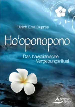 Buchcover mit blauem Hintergrund, Plumeria-Blüte und weißem Text