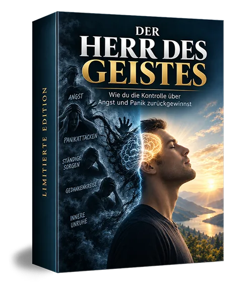 Der Herr des Geistes Produktbox mit Mann im Profil, Geist-Motiv und Landschaft