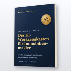 E-Book Cover Der KI-Werkzeugkasten für Immobilienmakler von Rico Peuker mit 50 Workflows