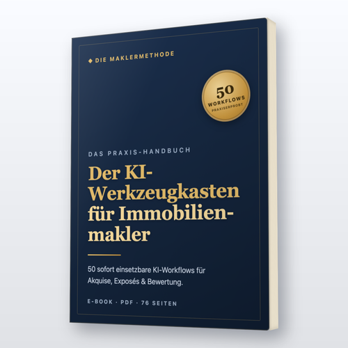 E-Book Cover Der KI-Werkzeugkasten für Immobilienmakler von Rico Peuker mit 50 Workflows
