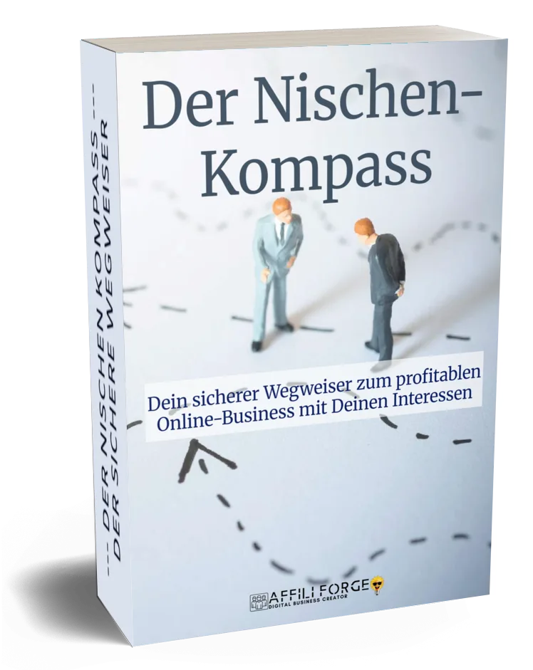 Der Lead-Magnet Architekt – Kurs zur KI-Produkterstellung 7 E-Book-Cover "Der Nischen-Kompass" mit zwei Geschäftsmännern auf Kompass