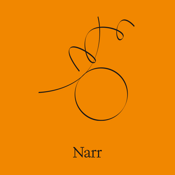 Tarotkarte Narr mit Kreis und geschwungenen Linien auf orangem Hintergrund