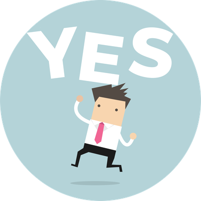 Illustration: Springender Mann mit 'YES' Text über ihm