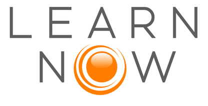 Logo mit Text 'LEARN NOW' und orangem Kreis in der Mitte