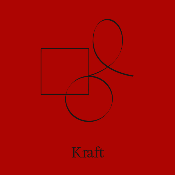 Tarotkarte Kraft mit geometrischen Formen auf rotem Hintergrund