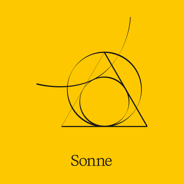 Tarotkarte Sonne mit geometrischen Formen auf gelbem Hintergrund