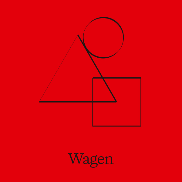 Tarotkarte Wagen mit geometrischen Formen auf rotem Hintergrund