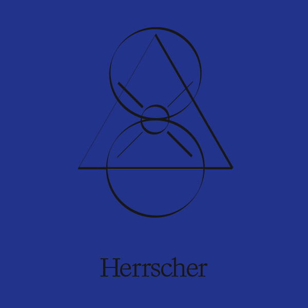 Tarotkarte Herrscher mit geometrischen Formen auf blauem Hintergrund