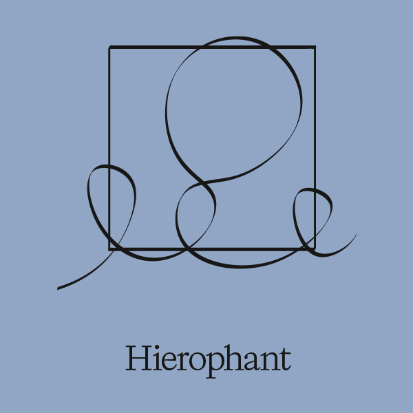 Tarotkarte Hierophant mit geometrischen Formen auf blauem Hintergrund