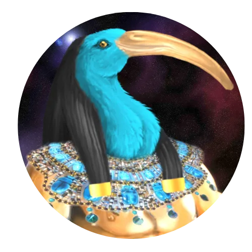 Der Weg mit Ethan – Videokurs zur Chakra-Arbeit 1 Blauer Ibis mit goldenen Flügeln und ägyptischem Schmuck vor Sternenhimmel