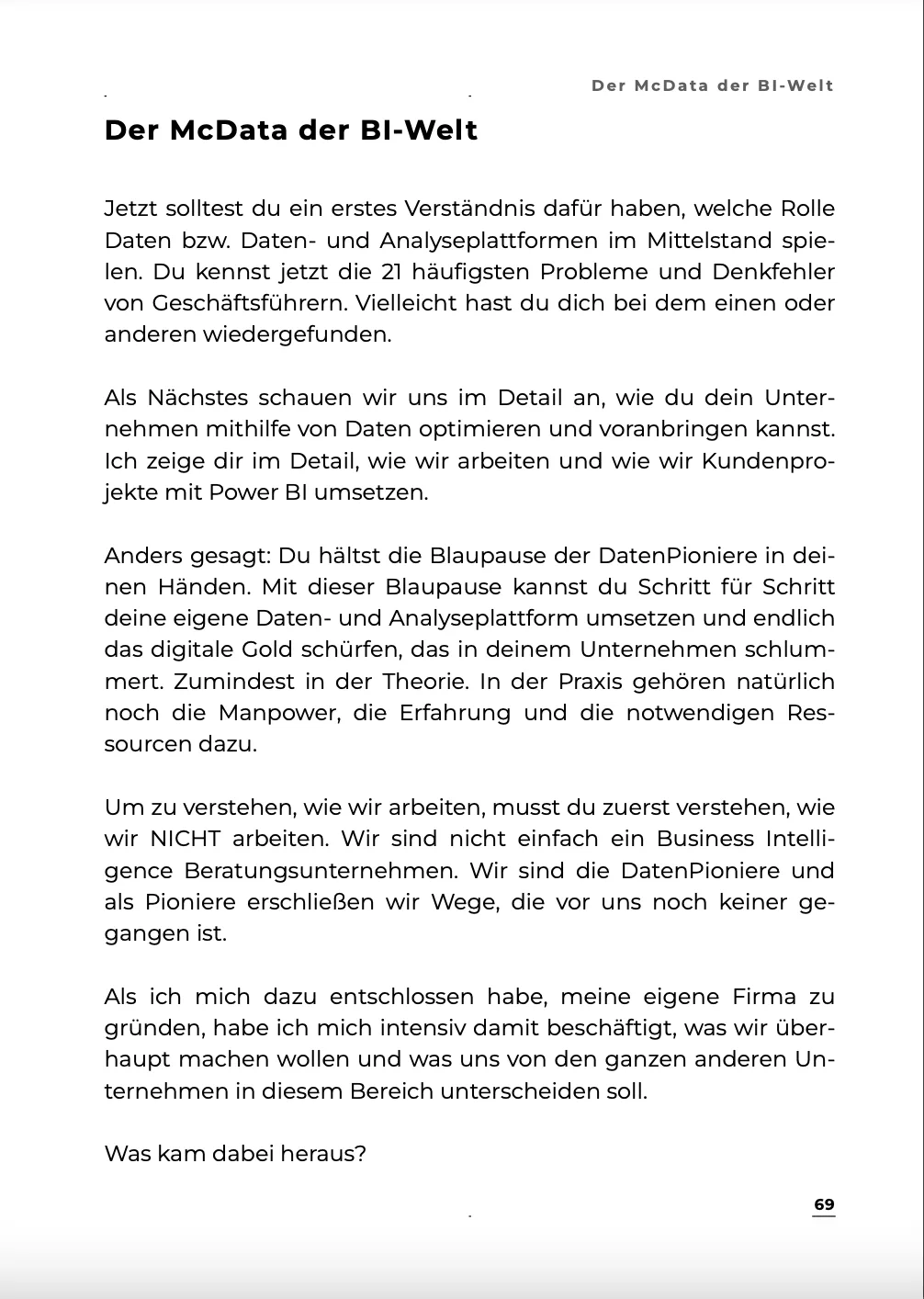 Buchseite mit Überschrift und Absatztext zum Thema BI-Welt