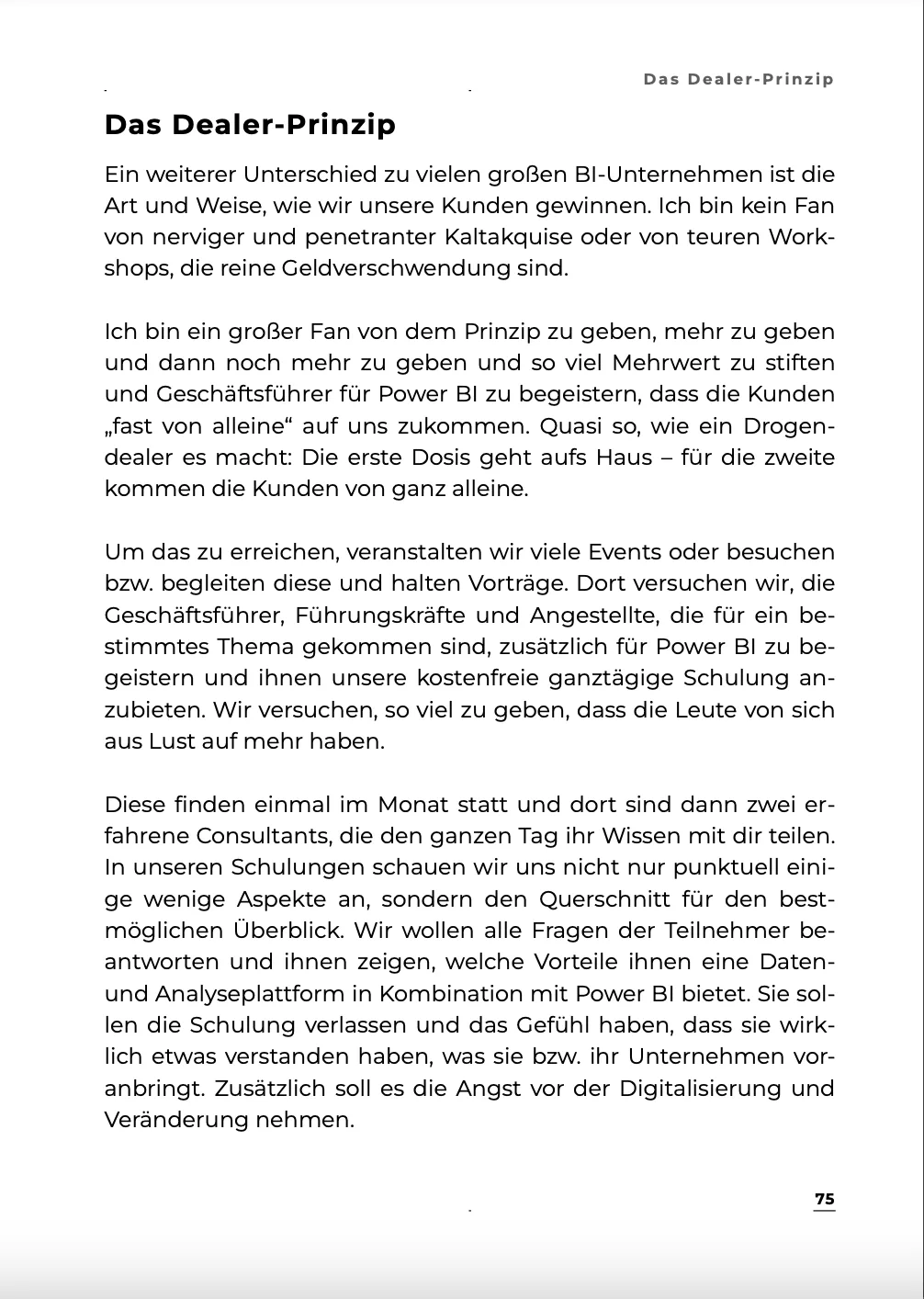 Buchseite mit Kapitelüberschrift Das Dealer-Prinzip und erklärenden Text