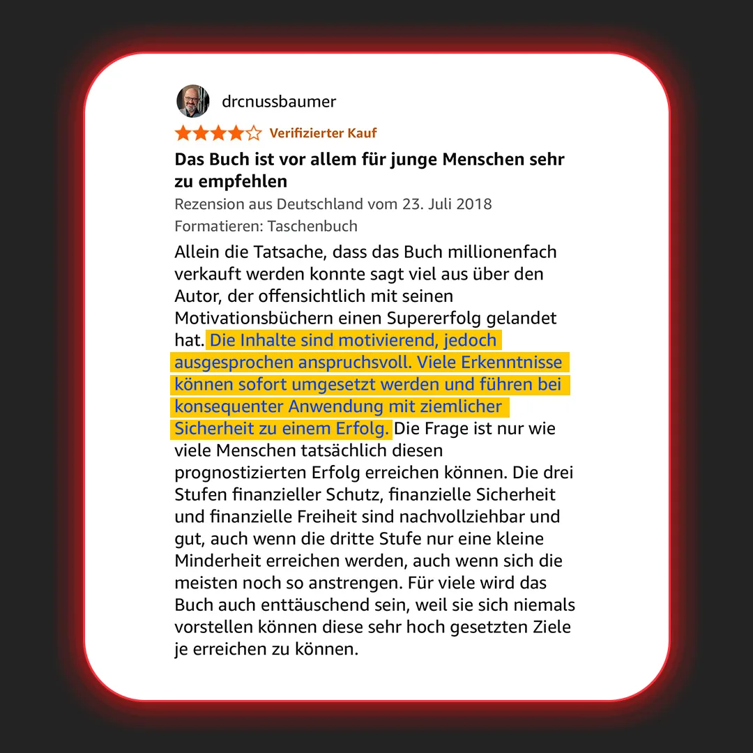 Kundenbewertung von drcnussbaumer, 4 Sterne, Verified Purchase