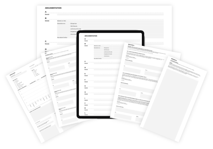 Mockup von Tablet und Dokumenten mit Ausbildungsinhalten und Einsatzplan