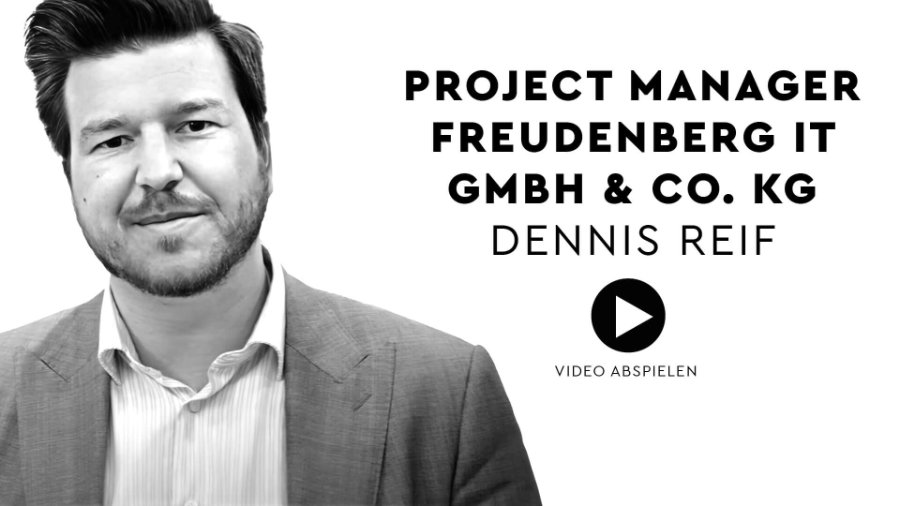 Porträt Dennis Reif, Project Manager, Freudenberg IT GmbH & Co. KG mit Play-Button