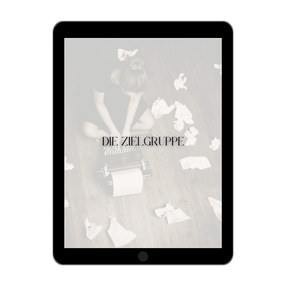 Die 14-Tage-Selfpublishing-Challenge – E-Book-Anleitung für KDP 6 Tablet-Mockup mit Die Zielgruppe E-Book Cover auf grauem Hintergrund