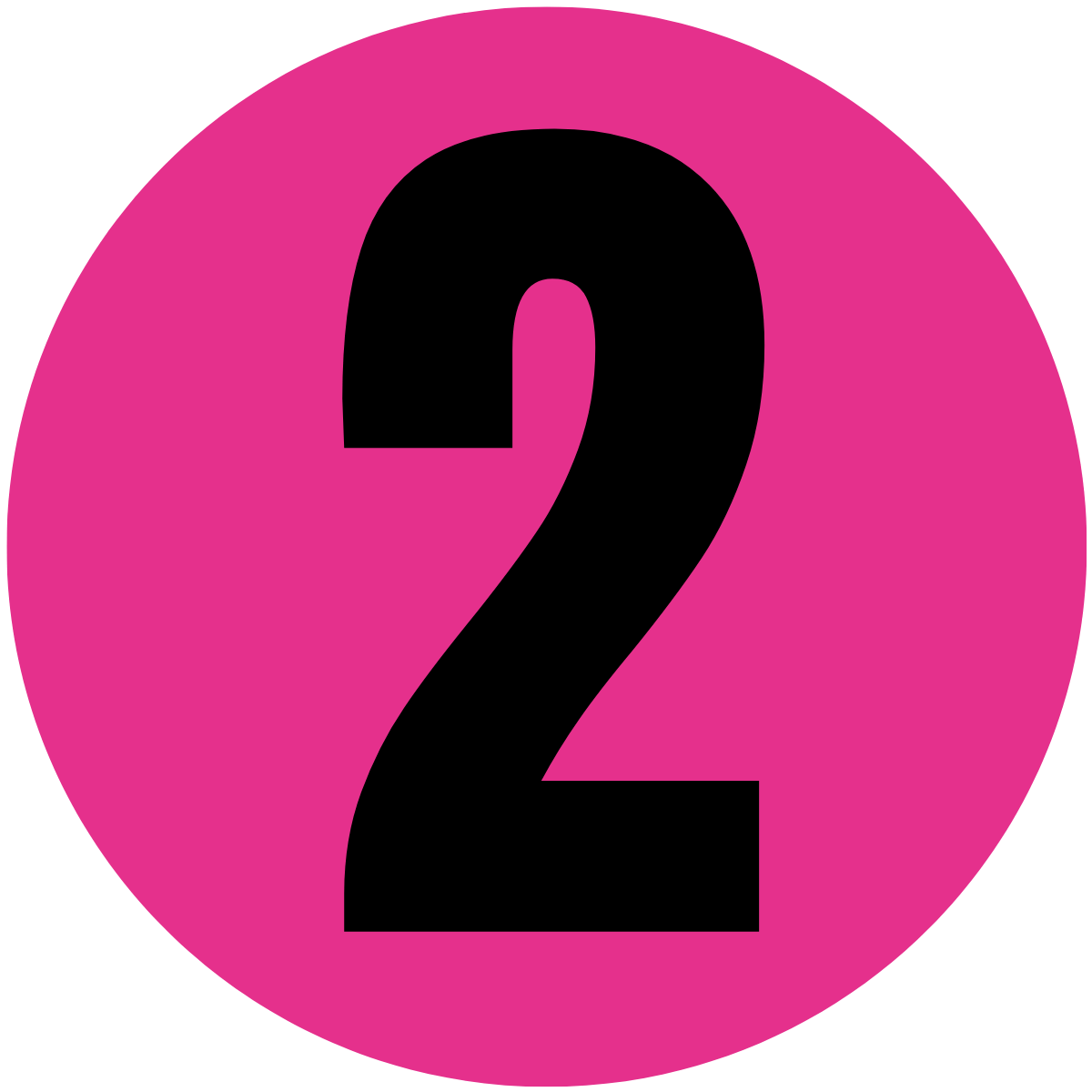 Magenta-rosa Kreis mit schwarzer Ziffer 2