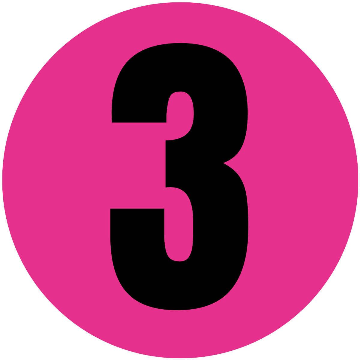 Magenta-rosa Kreis mit schwarzer Ziffer 3