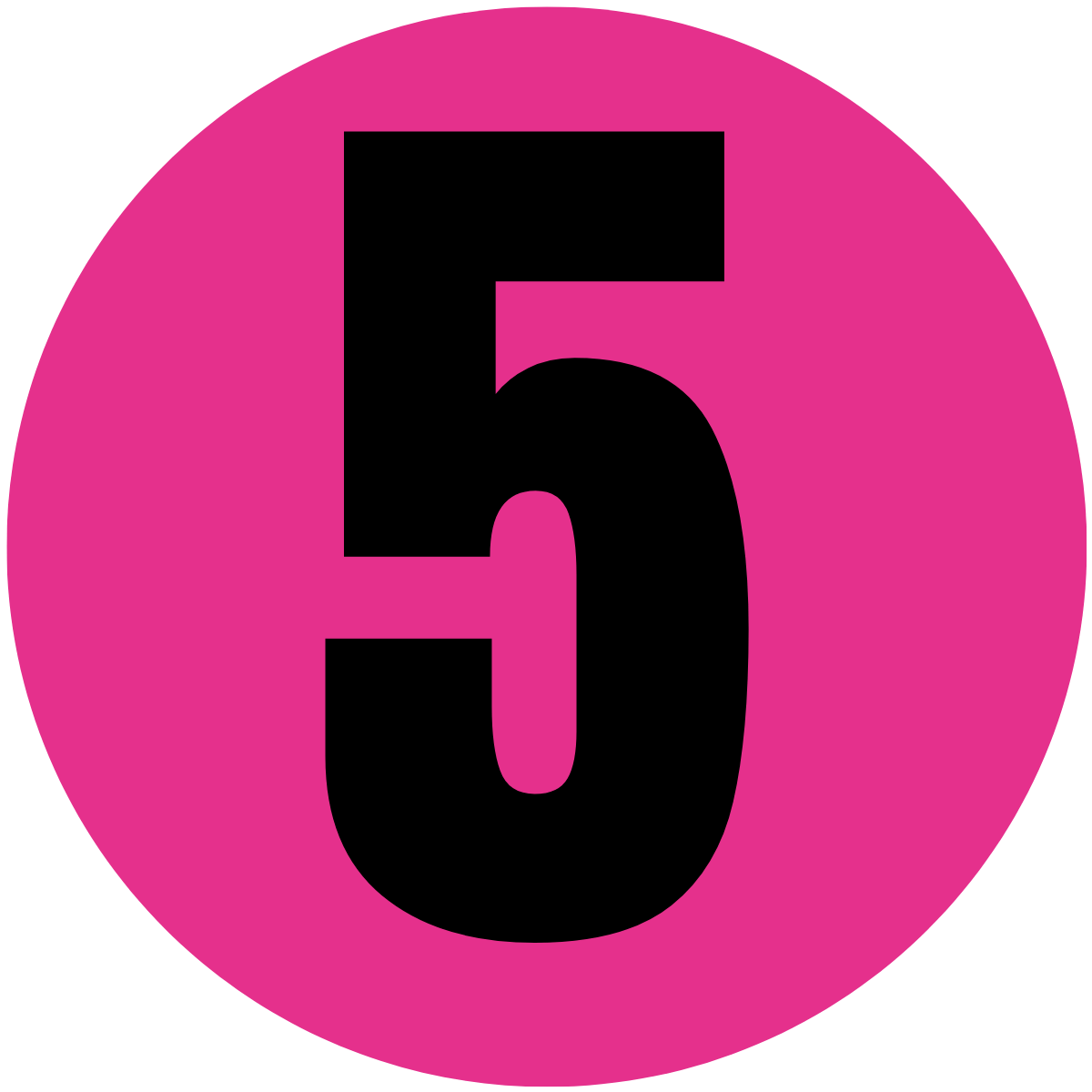 Magenta-rosa Kreis mit schwarzer Ziffer 5