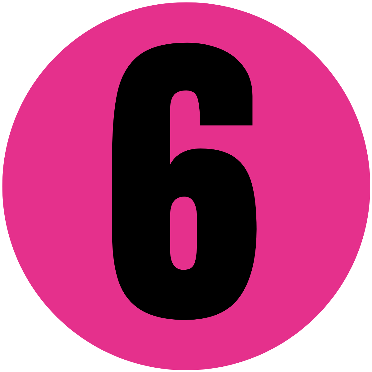 Magenta-rosa Kreis mit schwarzer Ziffer 6